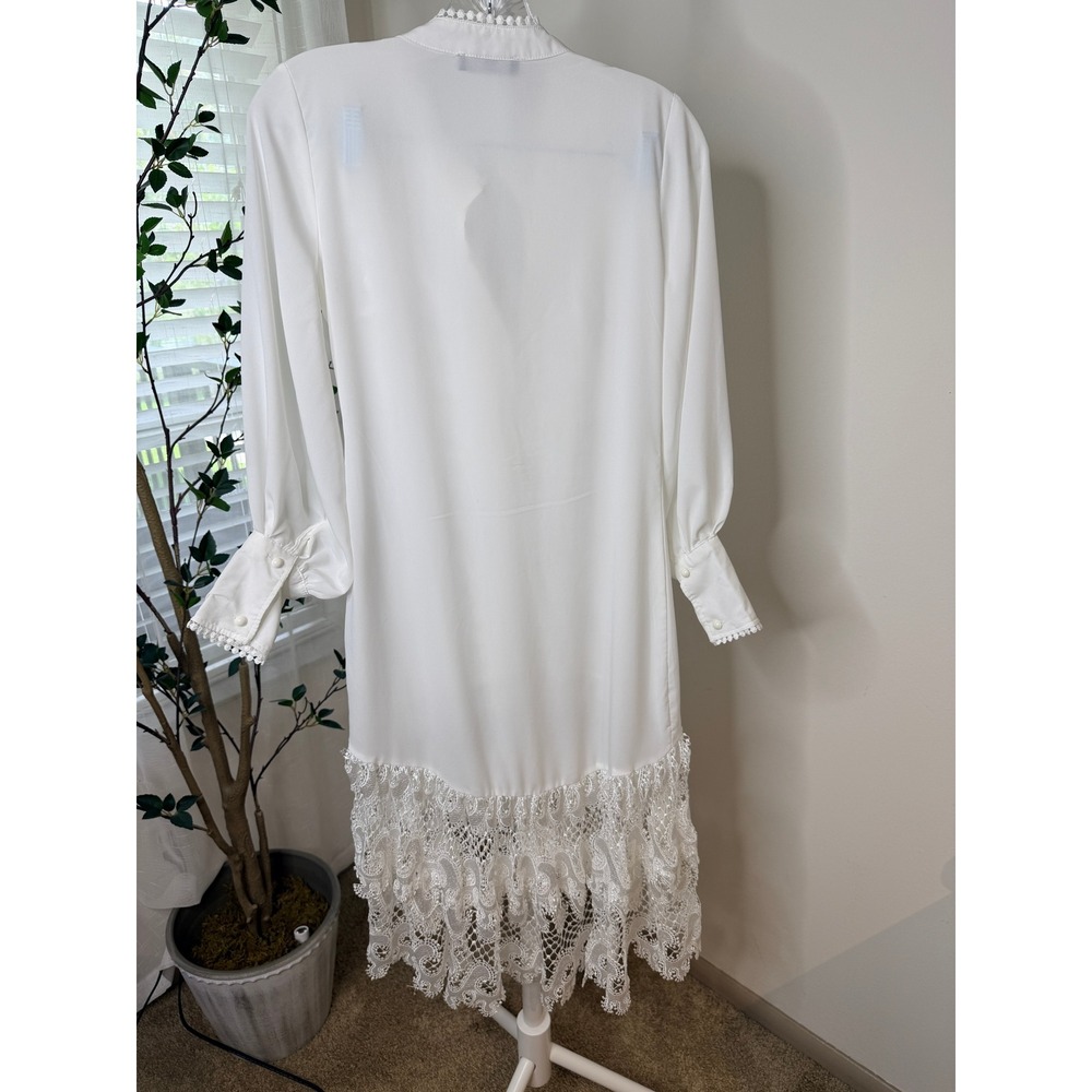 LUMO White Lace Button Front High Low Dress Long Sleeve Bridal Event Size 36 - Picture 8 of 8